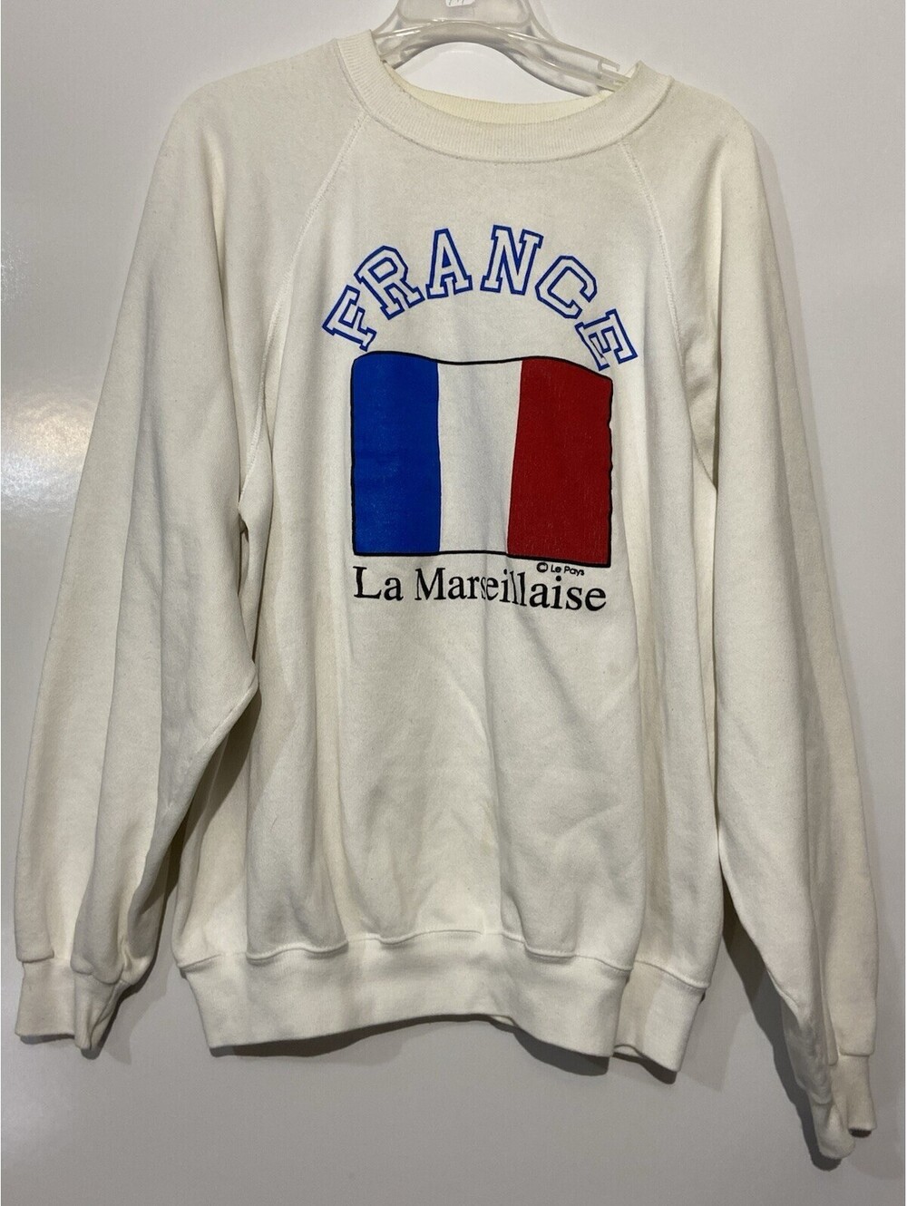 Mens HANES White Vintage USA Made La Marseillaise France Sweatshirt Sz 2XL